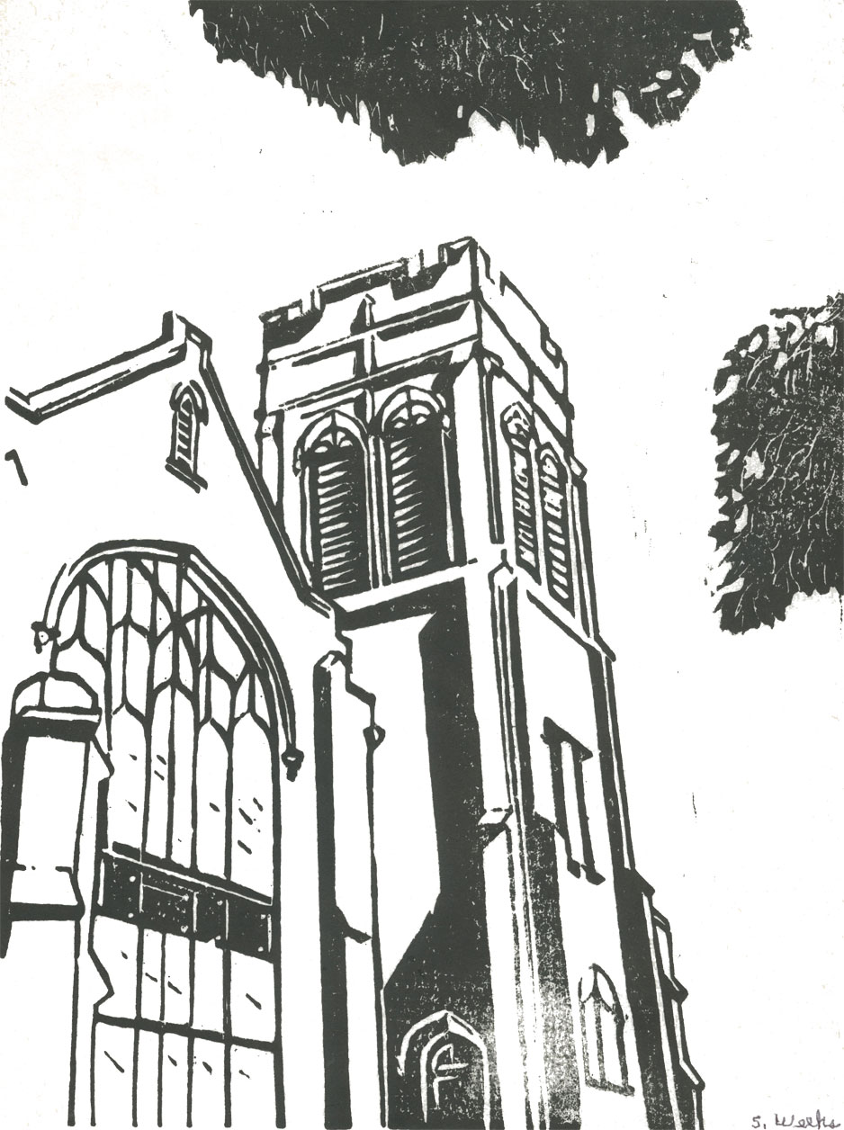 Napa Methodist Church woodcut by Steve Weeks